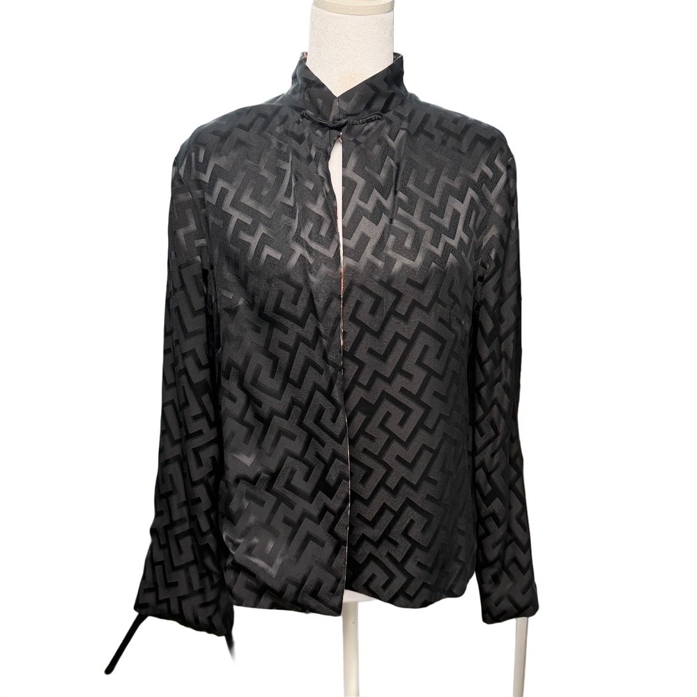 Vintage Reversible 100% Silk Mandarin Medium Jacket Geometric Jacquard Lagenlook - Picture 4 of 9